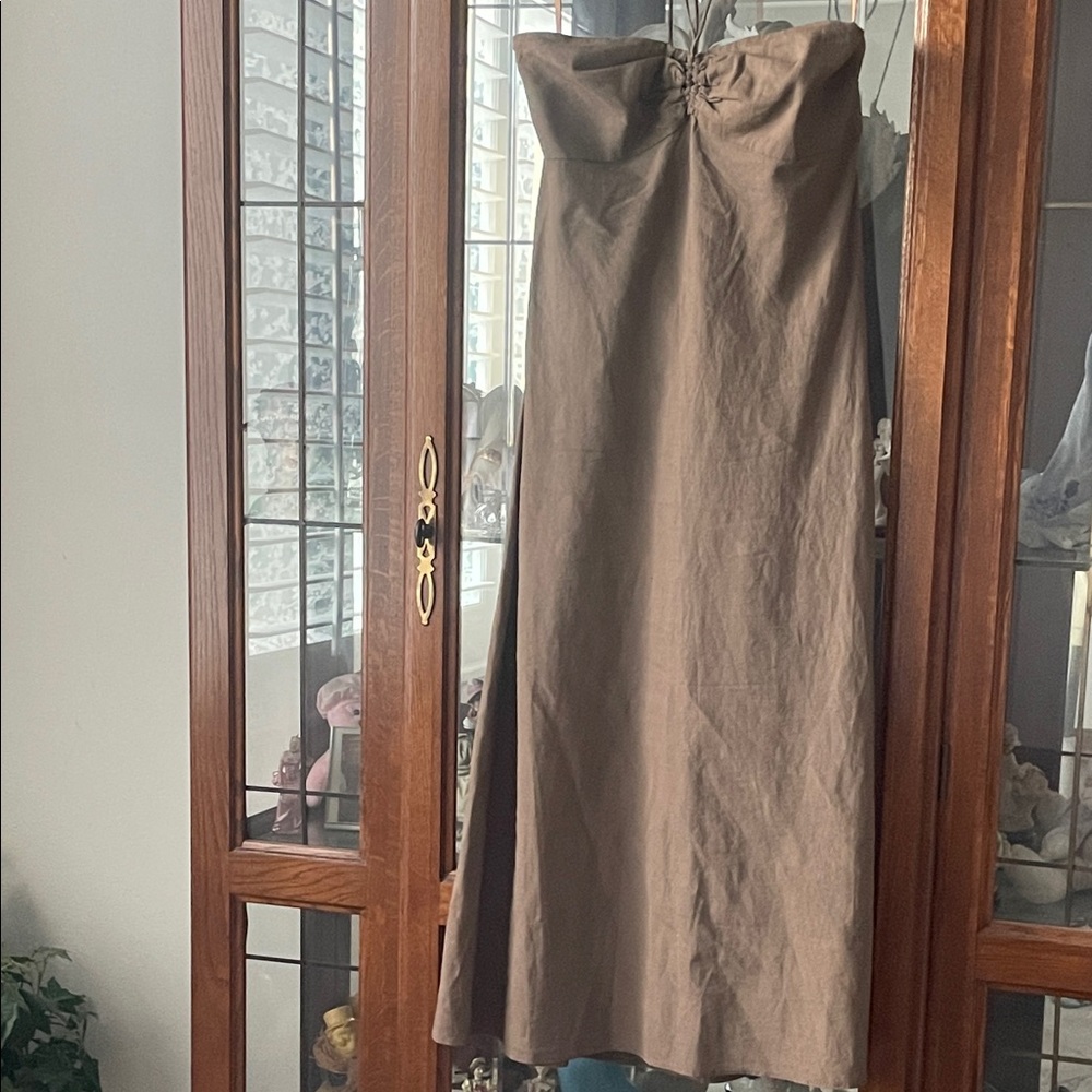 Theory Brown Strapless Midi Dress
